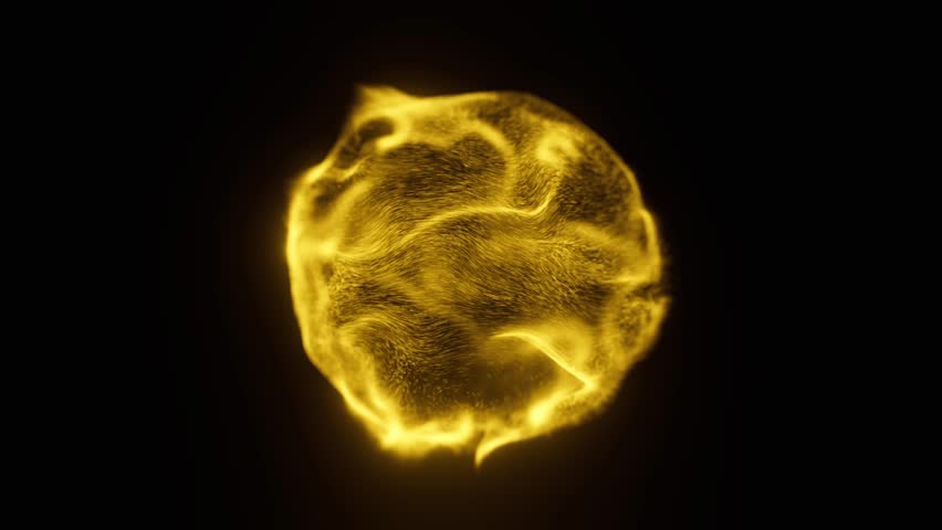 Yellow energy ball animation on black background. Golden magic sphere motion. Power core fantasy element with glow effect. Seamless loop.
