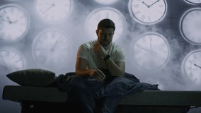 Man Sleep Deprived Waking in Surreal Clock Environment Dreamlike Time Stress Confusion - Powered by Shutterstock - Get 15% off with code: PIKWIZARD15