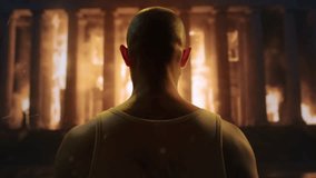 Silhouetted Man Against Burning Building Dramatic Night Scene Destruction Fire Devastation Riot - Powered by Shutterstock - Get 15% off with code: PIKWIZARD15