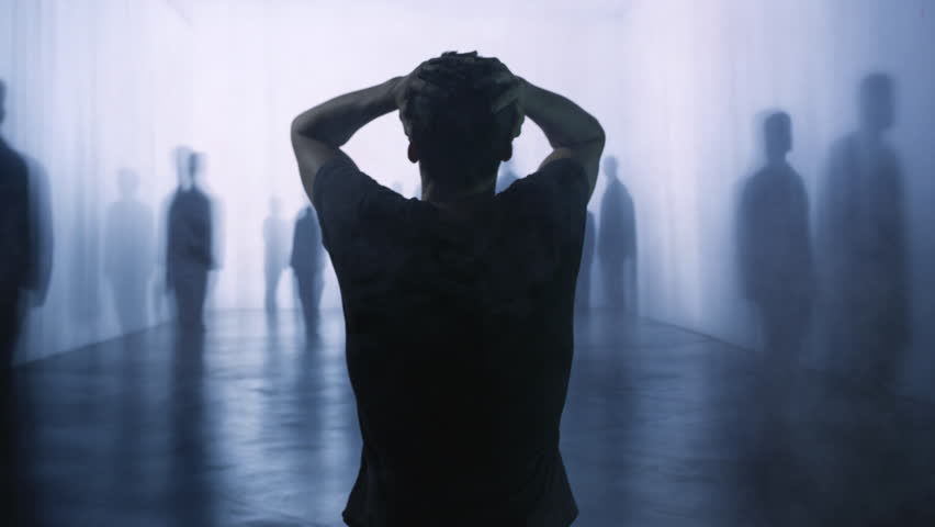 Silhouetted Man Confronting Inner Demons Through Haunting Shadowy Hallway Mental Health Anxiety Depression