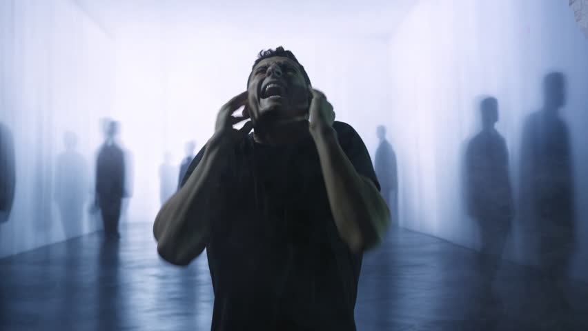 Suffering Man Surrounded By Shadow Figures Mental Health Depression Anxiety Loneliness