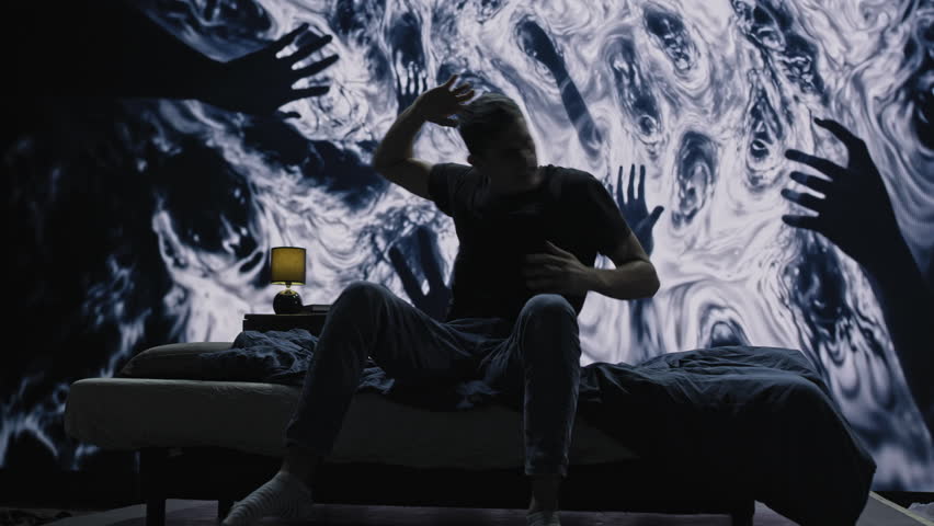 Haunting Nightmare Scene Person On Bed With Ghostly Hands Dark Horror Paranormal