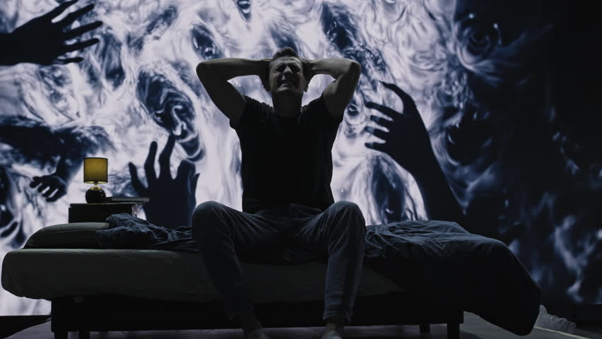 Haunting Nightmare Scene Person On Bed With Ghostly Hands Dark Horror Paranormal
