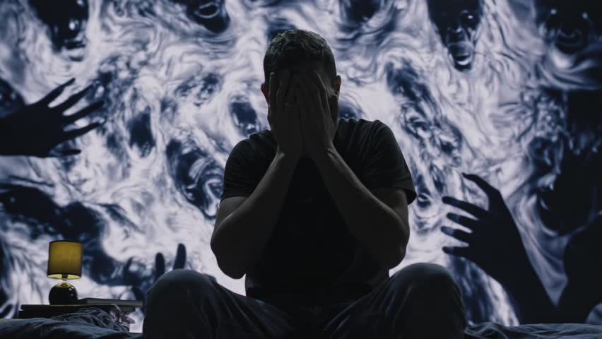 Silhouetted Man Confronting Inner Demons Against Swirling Ethereal Smoke Background Mental Health Anxiety