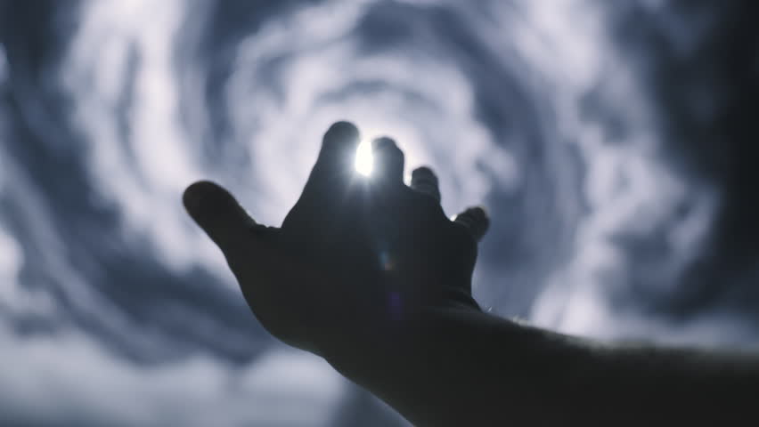 Human Hand Reaching For Swirling Sky Clouds Silhouette Spiritual Journey Hope Dreams Faith
