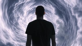 Silhouette Man Standing Before Swirling Cloud Vortex Time Space Portal - Powered by Shutterstock - Get 15% off with code: PIKWIZARD15