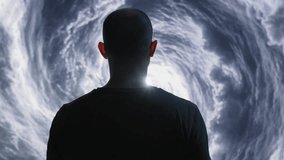 Silhouetted Man Contemplating Swirling Storm Clouds Dark Moody Atmospheric Dramatic - Powered by Shutterstock - Get 15% off with code: PIKWIZARD15