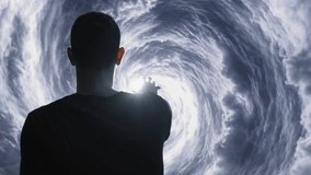 Silhouette Man Looking Into Mystical Cloud Vortex Portal Time Travel Spiritual Journey - Powered by Shutterstock - Get 15% off with code: PIKWIZARD15