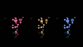 Flowing heart, star and bubble symbol animated on transparent background. Emoji floating up motion graphic with alpha channel. Love, social media, live, streaming, flying upwards. - Powered by Shutterstock - Get 15% off with code: PIKWIZARD15