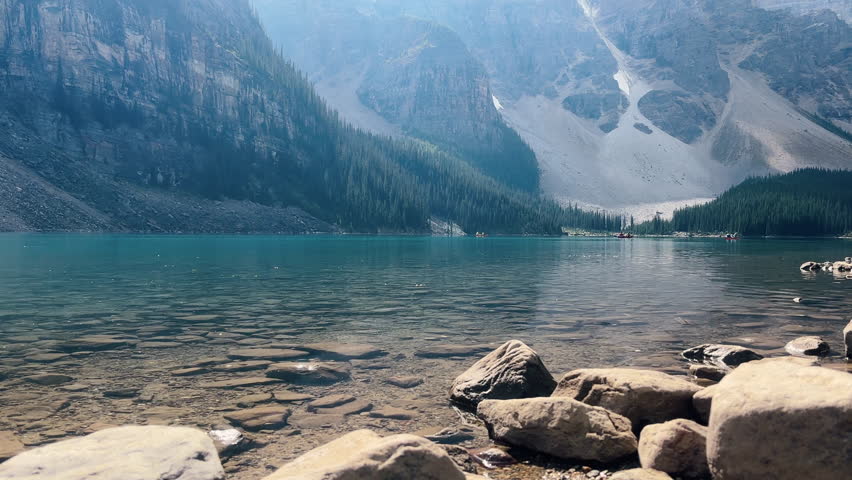 Moraine Lake With Clear Waters In Valley of the Ten Peaks. Banff National Park, Alberta, Canada. static shot