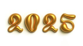 Happy New Year. Gold shiny hand drawn volumetric 3D number 2025 appear from pixels on white background. Decorative bold font. Liquid letter. Bright shiny text. Winter holiday, Merry Christmas. Mosaic - Powered by Shutterstock - Get 15% off with code: PIKWIZARD15