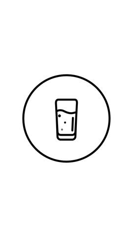 Glass of water, line icon outline in circle, vertical video animation, for web use for drinking, glass, beverage, liquid, drink.