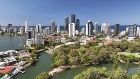 Gold Coast city downtown over canals with residential buildings. Aerial cityscape, Australia. - Powered by Shutterstock - Get 15% off with code: PIKWIZARD15
