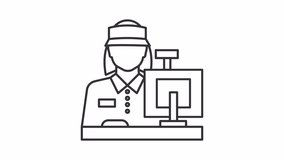 Cashier line animation. Retail worker animated icon. Shaking head, moving. Customer service, commerce. Black illustration on white background. HD video with alpha channel. Motion graphic - Powered by Shutterstock - Get 15% off with code: PIKWIZARD15