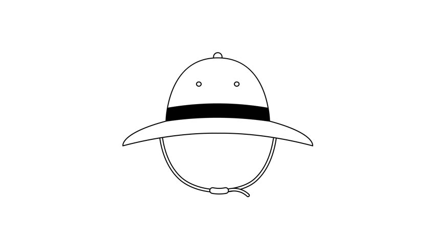 outdoor hat icon line art isolated motion graphic animation. fisherman, cowboy and backpacker cap hat icon