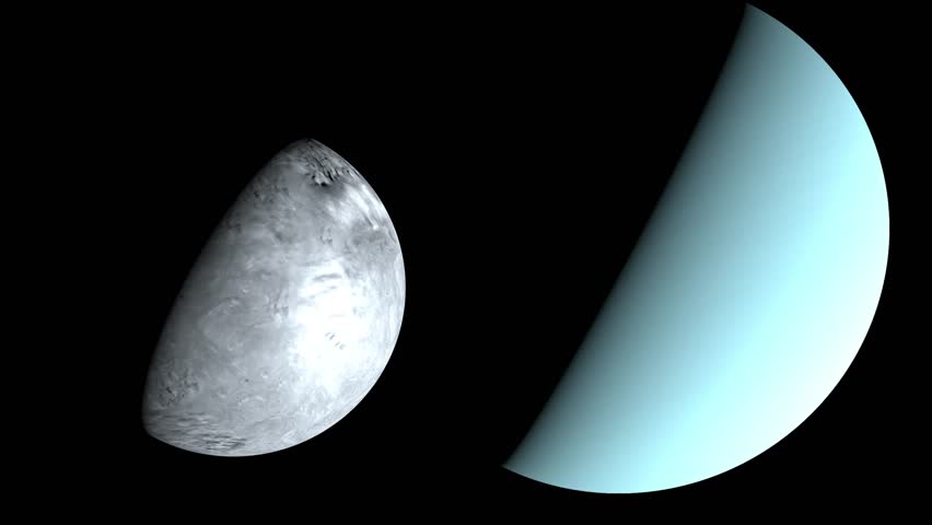 Miranda, moon of Uranus. 3d animation