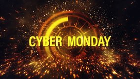 Cyber Monday golden 3D Cinematic hitech title trailer animation opening intro text message on black background. 4K 3D illustration Cyber Monday glittering text title intro  - Powered by Shutterstock - Get 15% off with code: PIKWIZARD15