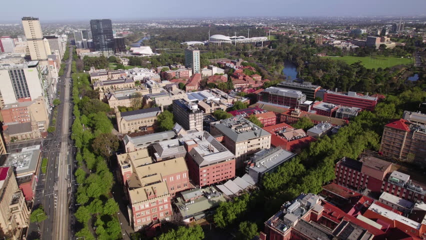 Aerial view over the University of Adelaide area, in sunny Adelaide, Australia