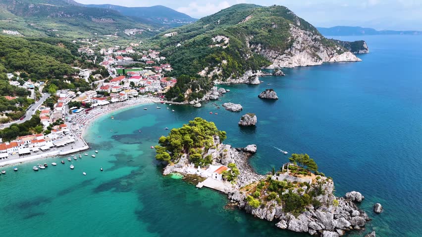 Aerial view of Parga, in the region of Preveza in Epirus, Greece