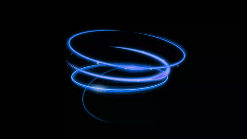 Animation blue light circle effects spin on black background.