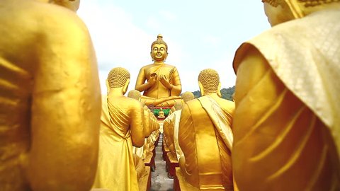 Dolly: Golden Buddha at Buddha Memorial park , Nakornnayok, Thailand, HD 1080P