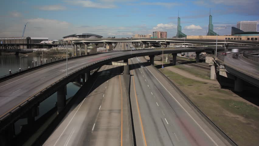 Portland Oregon Downtown Freeway with Convention Center and other Landmarks Timelapse 1920x1080