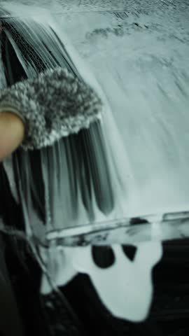 Washing Car with Foam Mitt