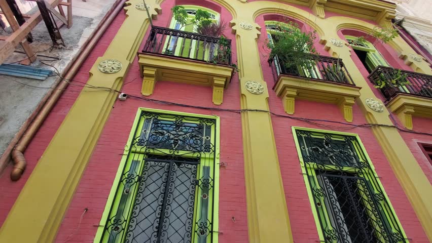 Cuba, colorful streets of Old Havana in historic city center near Paseo El Prado and El Capitolio.
