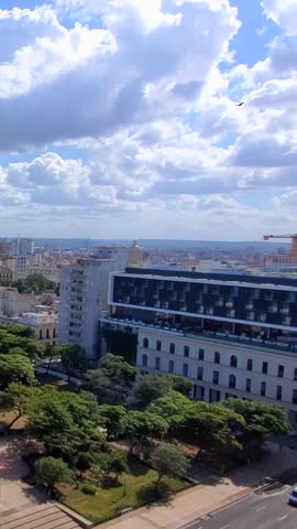 Panoramic aerial view of old Havana streets and Havana Bay in historic city center of Havana Vieja.