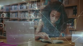 Animation of networks of connections over biracial woman using laptop. Global connections, computing and data processing concept digitally generated video. - Powered by Shutterstock - Get 15% off with code: PIKWIZARD15