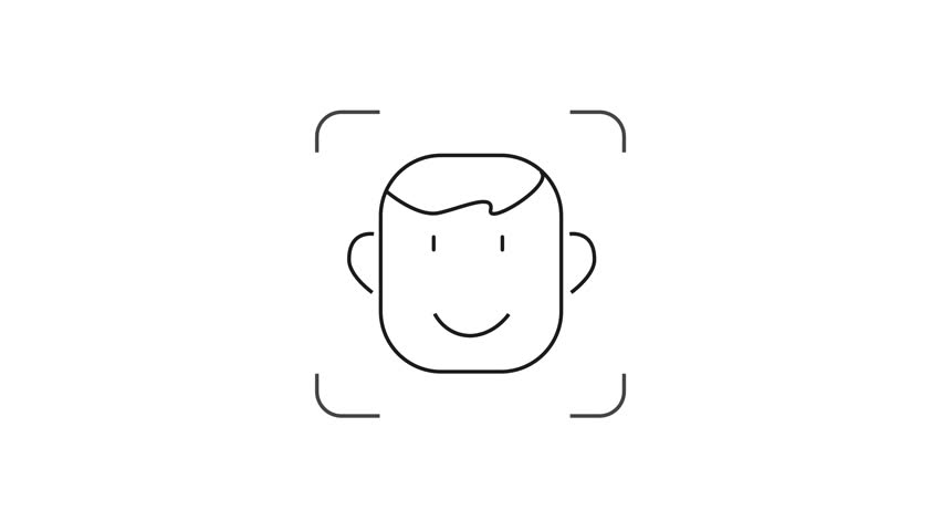 Face Recognition Icon Animation with outline on white background. Facial Detection to Unlock Phone or Profile Identity Verification Symbol. - Powered by Shutterstock - Get 15% off with code: PIKWIZARD15
