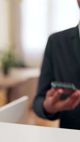 Service, hands and machine for credit card payment at reception area with POS, fintech purchase and discount. Receptionist, employee and ecommerce with contactless electronic transaction at checkout