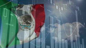 Animation of statistics and financial data processing over flag of mexico. Global business, finance, connections, computing and data processing concept digitally generated video. - Powered by Shutterstock - Get 15% off with code: PIKWIZARD15