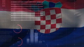 Animation of statistics and financial data processing over flag of croatia. Global business, finance, connections, computing and data processing concept digitally generated video. - Powered by Shutterstock - Get 15% off with code: PIKWIZARD15