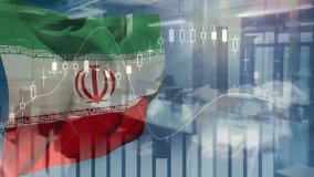 Animation of statistics and financial data processing over flag of iran. Global business, finance, connections, computing and data processing concept digitally generated video. - Powered by Shutterstock - Get 15% off with code: PIKWIZARD15