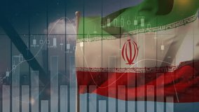 Animation of statistics and financial data processing over flag of iran. Global business, finance, connections, computing and data processing concept digitally generated video. - Powered by Shutterstock - Get 15% off with code: PIKWIZARD15