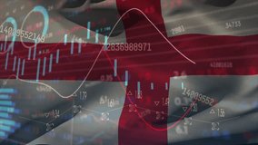 Animation of statistics and financial data processing over flag of england. Global business, finance, connections, computing and data processing concept digitally generated video. - Powered by Shutterstock - Get 15% off with code: PIKWIZARD15