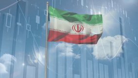 Animation of statistics and financial data processing over flag of iran. Global business, finance, connections, computing and data processing concept digitally generated video. - Powered by Shutterstock - Get 15% off with code: PIKWIZARD15