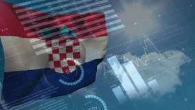 Animation of statistics and financial data processing over flag of croatia. Global business, finance, connections, computing and data processing concept digitally generated video. - Powered by Shutterstock - Get 15% off with code: PIKWIZARD15