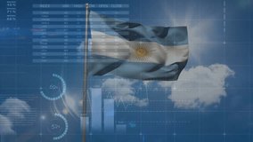 Animation of statistics and financial data processing over flag of argentina. Global business, finance, connections, computing and data processing concept digitally generated video. - Powered by Shutterstock - Get 15% off with code: PIKWIZARD15
