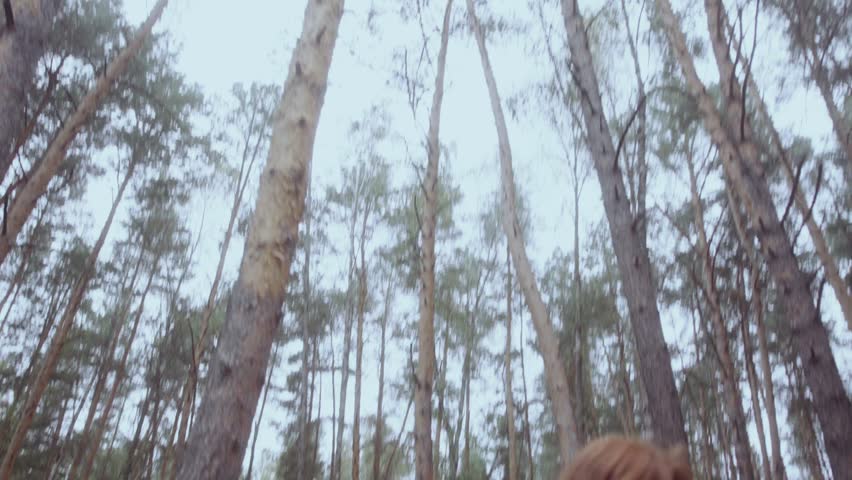 Young woman walks through natural forest. Active lifestyle. 
