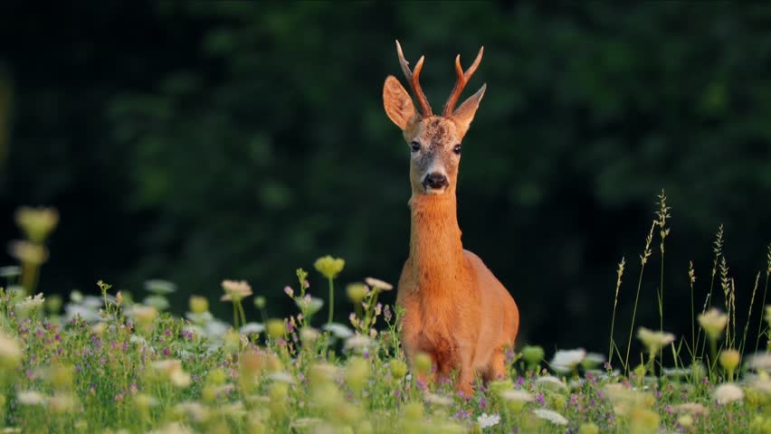European roe deer (Capreolus capreolus) male buck in rut looking for female