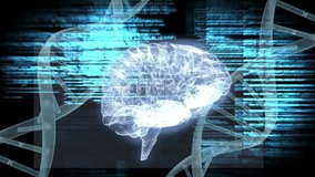 Animation of human brain, dna strands and data processing. Global science, research, connections, computing and data processing concept digitally generated video. - Powered by Shutterstock - Get 15% off with code: PIKWIZARD15