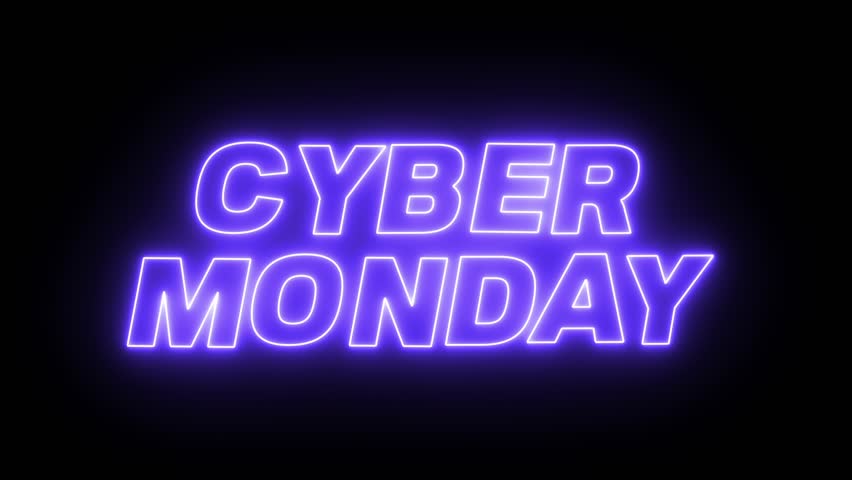 Cyber monday motion text animation with neon effect on black background