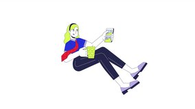 Office worker woman phone scrolling social media feed 2D character animation. Coffee break cartoon 4K video, alpha channel. Blonde female employee mug drinking animated person on white background - Powered by Shutterstock - Get 15% off with code: PIKWIZARD15