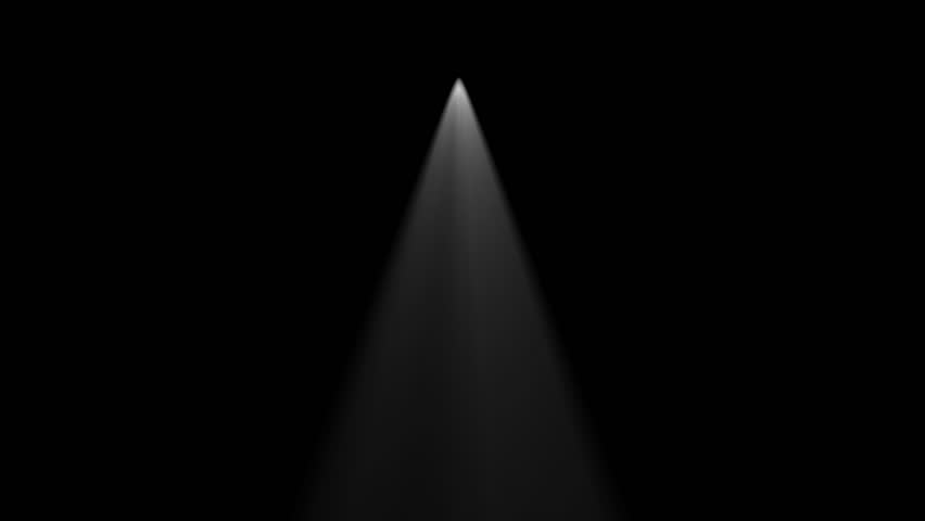A bright spotlight shines on a black background. Animated White stage light effect flickers brightly against a green background. Green screen 4k. 3D animation of a spotlight