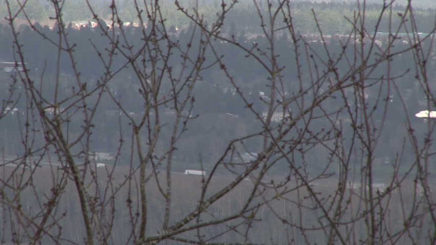 airplane arriving into airport, flying low.