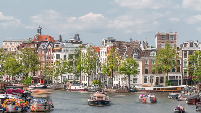 Timelapse of a busy river in Amsterdam