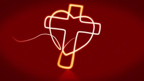 Animation, heart and cross icon on red background for faith, praise or lines for love with symbol for religion. Pattern, graphic and Christian art with crucifix, worship or holy for belief in gospel - Powered by Shutterstock - Get 15% off with code: PIKWIZARD15