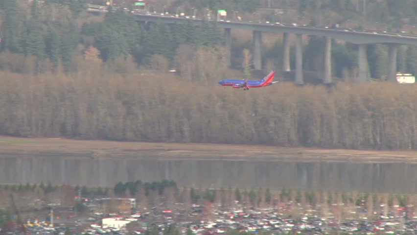 PORTLAND, OREGON - CIRCA 2012: Southwest Airlines airplane arriving into